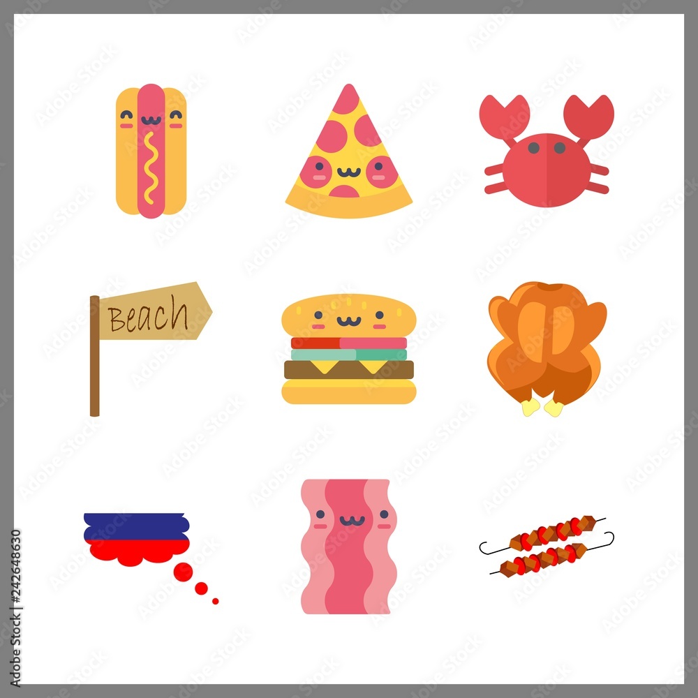 9 meat icon. Vector illustration meat set. pizza and bacon icons for meat works 9 meat icon. Vector illustration meat set. pizza and bacon icons for meat works