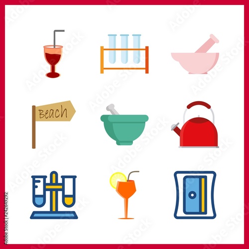 9 preparation icon. Vector illustration preparation set. pilon and mortar icons for preparation works