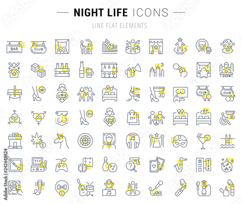 Set Vector Line Icons of Night Life.