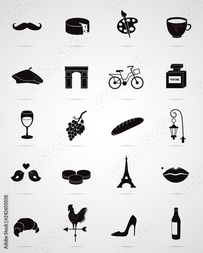 Paris, France symbols. Vector icon set.