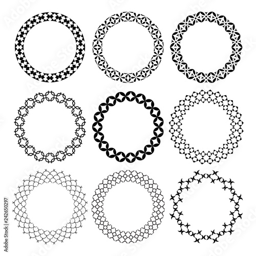 Set of arabic geometric figures ornament round frames. Arabic circle borders. Vector and illustration.