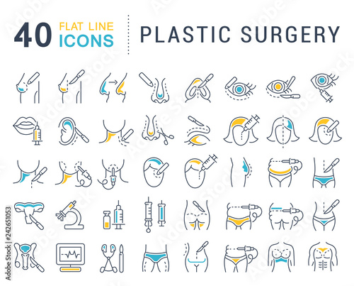 Set Vector Line Icons of Plastic Surgery.