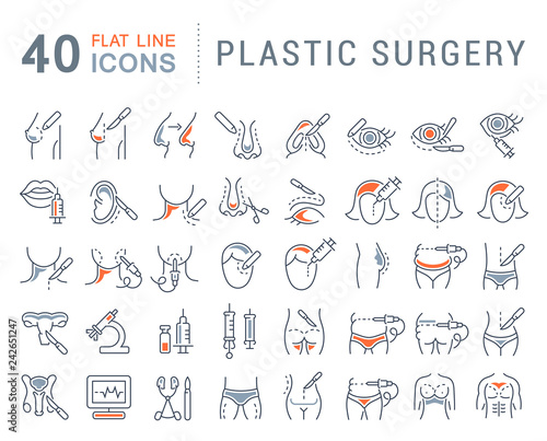 Set Vector Line Icons of Plastic Surgery.