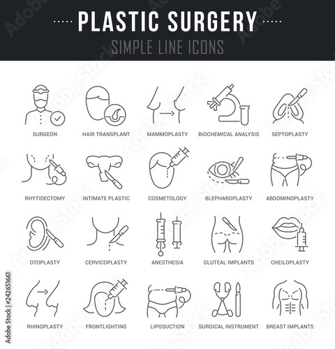 Set Vector Line Icons of Plastic Surgery.