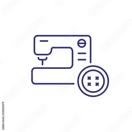 Repair of clothes line icon. Sewing machine, button, parlor. Clothes concept. Can be used for topics like clothing repair shop, service, atelier