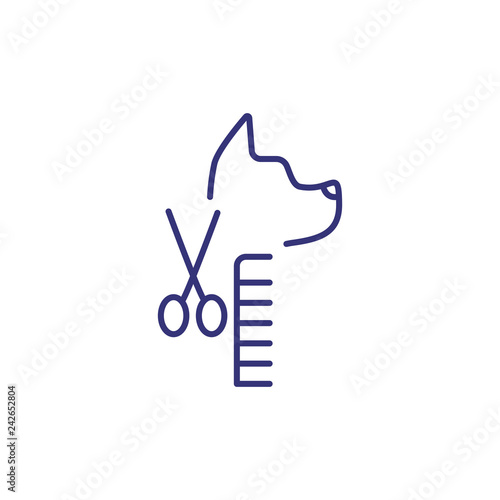 Grooming service line icon. Dog service, long hair dog, pet salon. Veterinary concept. Vector illustration can be used for topics like pets, service, pet care