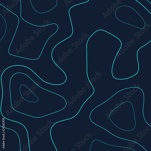 Amazing topography. Actual topography map. Futuristic seamless design, wondrous tileable isolines pattern. Vector illustration.