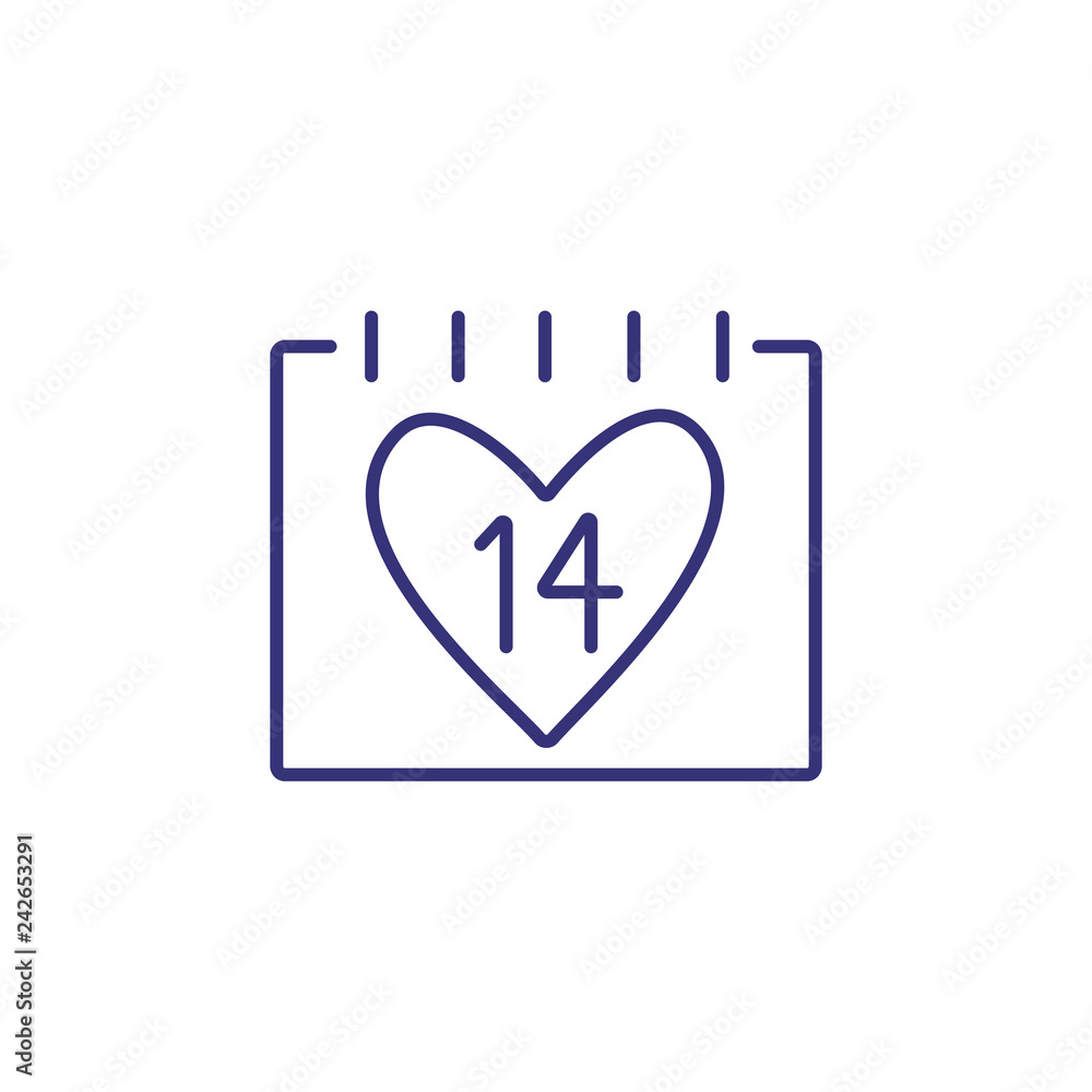 Valentines Day date line icon. Calendar, reminder, holiday. Valentine Day concept. Vector illustration can be used for topics like celebration, relationships, social networking Valentines Day date line icon. Calendar, reminder, holiday. Valentine Day concept. Vector illustration can be used for topics like celebration, relationships, social networking