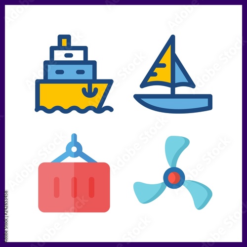 4 maritime icon. Vector illustration maritime set. ship propeller and sailboat icons for maritime works