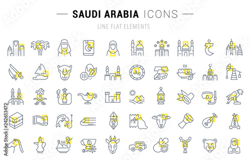 Set Vector Line Icons of Saudi Arabia.