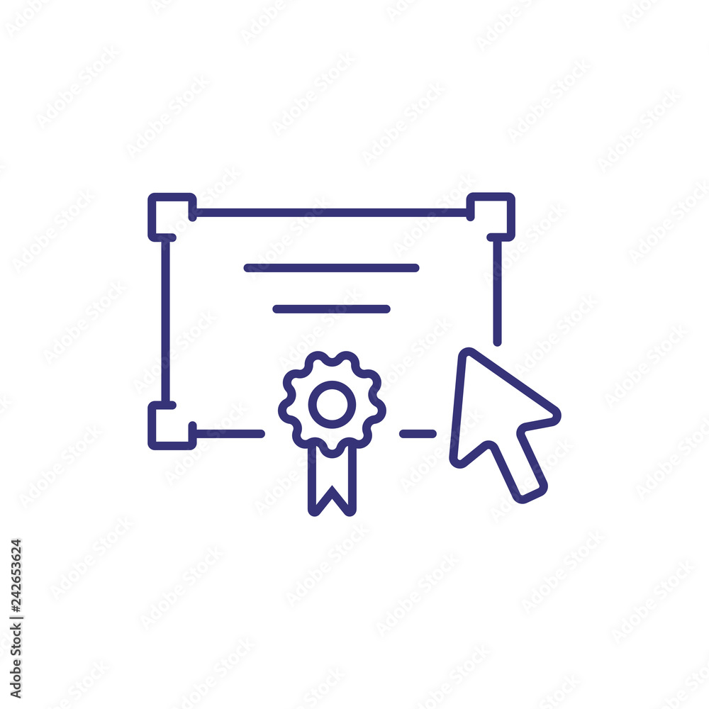 Diploma line icon. Degree, document, cursor. Online education concept. Vector illustration can be used for topics like university, college, modern education Diploma line icon. Degree, document, cursor. Online education concept. Vector illustration can be used for topics like university, college, modern education
