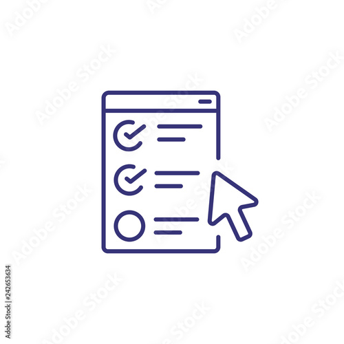 Exam test line icon. Website, service, program. Online education concept. Vector illustration can be used for topics like finals, testing, modern education system