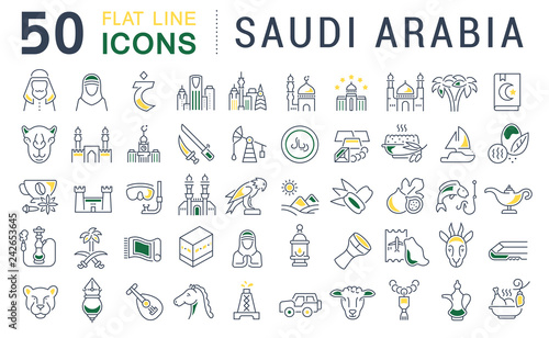 Set Vector Line Icons of Saudi Arabia.