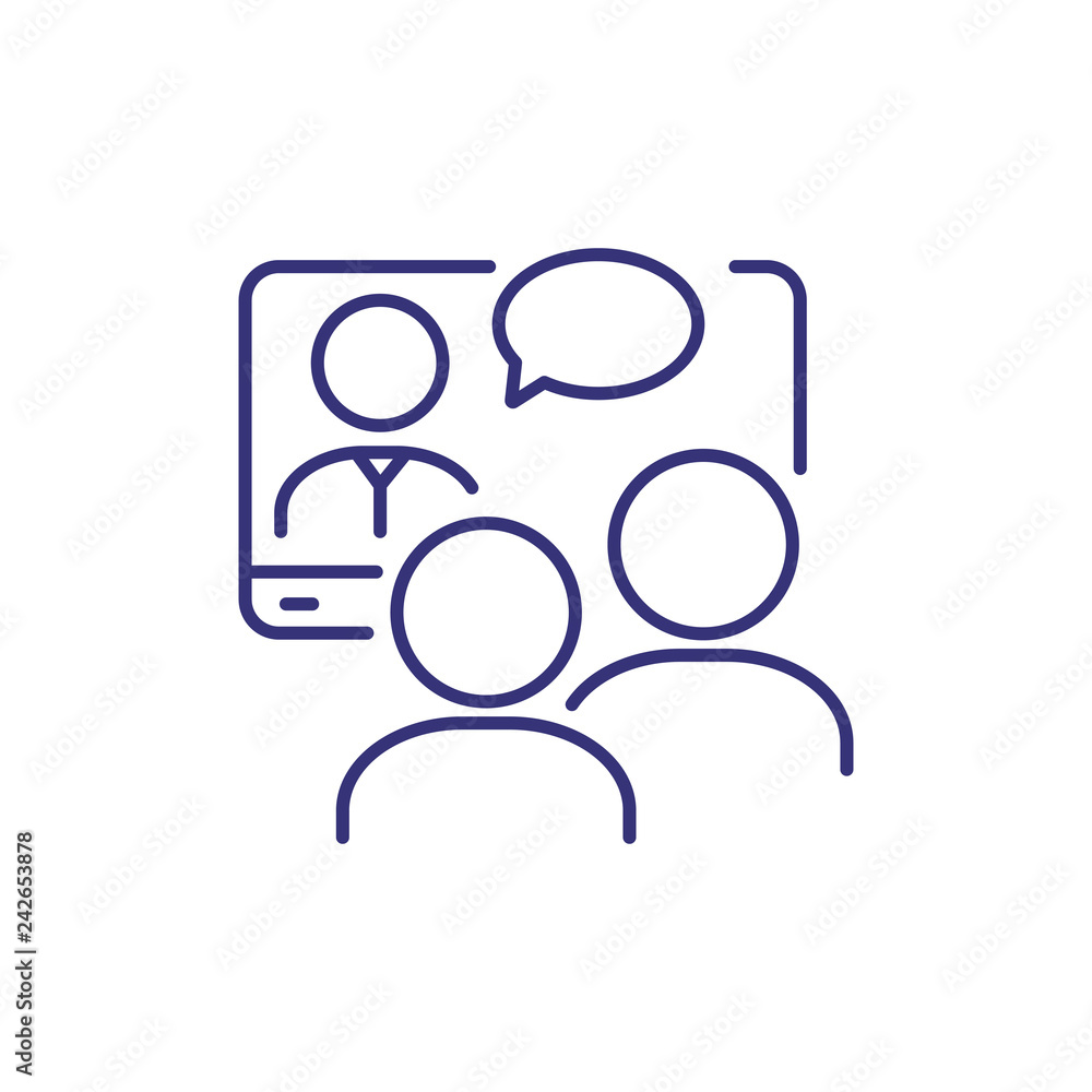 Online lesson line icon. Teacher, students, course, computer class. Online education concept. Vector illustration can be used for topics like progress, modern world, education system Online lesson line icon. Teacher, students, course, computer class. Online education concept. Vector illustration can be used for topics like progress, modern world, education system