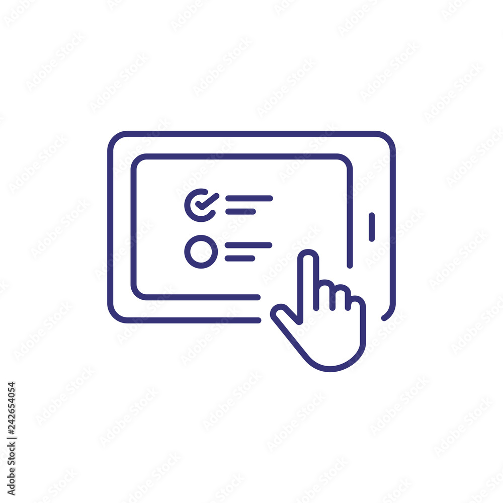Tablet line icon. Screen, information, cursor. Online education concept. Vector illustration can be used for topics like world education system, technology, solution Tablet line icon. Screen, information, cursor. Online education concept. Vector illustration can be used for topics like world education system, technology, solution