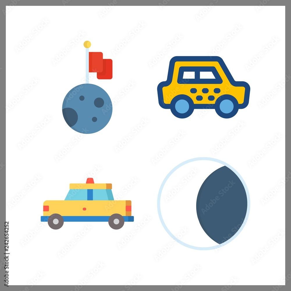 4 glowing icon. Vector illustration glowing set. moon and taxi icons for glowing works 4 glowing icon. Vector illustration glowing set. moon and taxi icons for glowing works