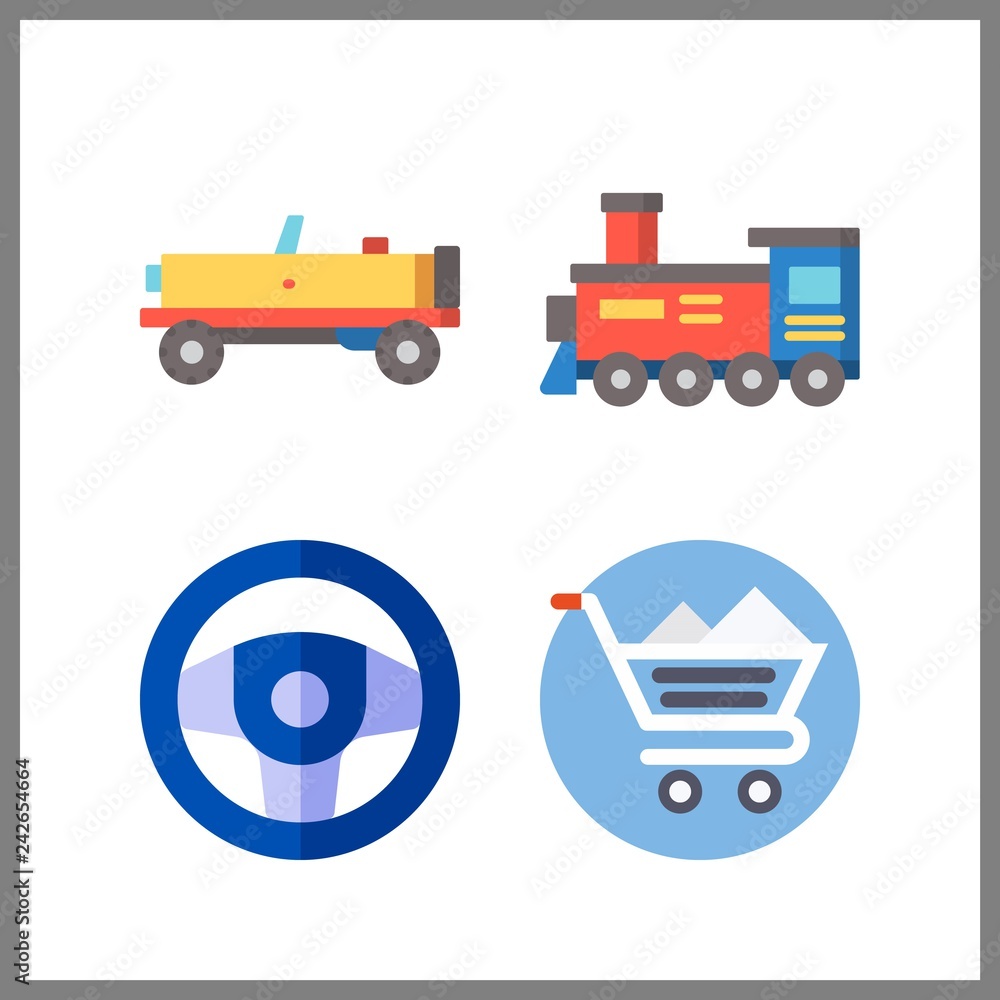 Naklejka premium 4 wheel icon. Vector illustration wheel set. shopping cart and steering wheel icons for wheel works
