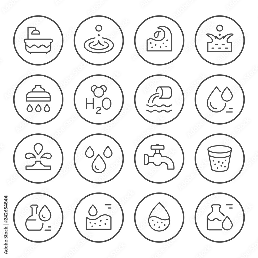 Set round line icons of water Set round line icons of water