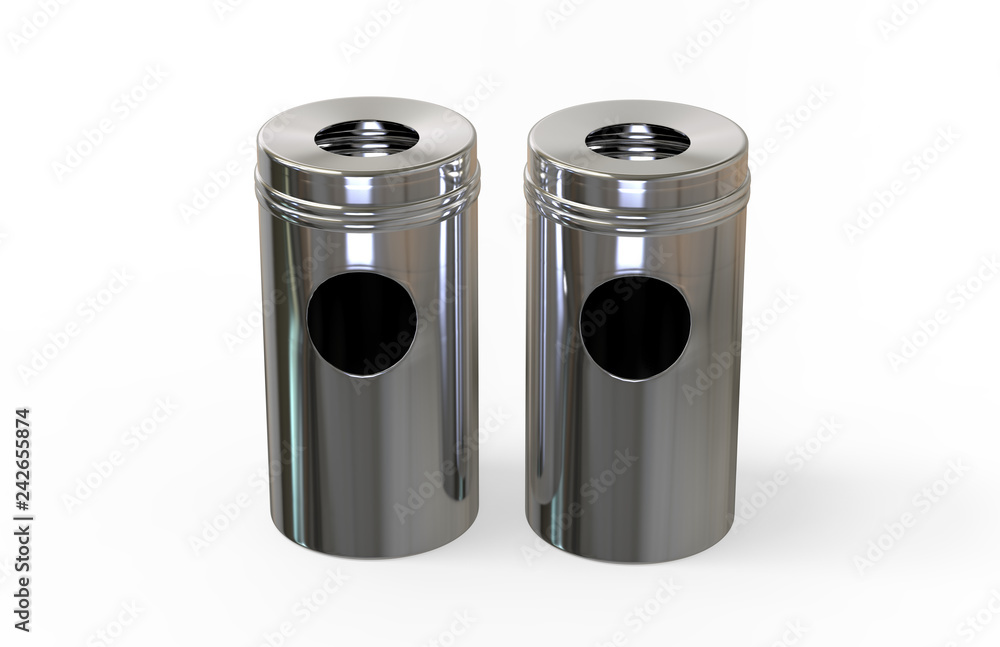 Blank dustbin mock up template on isolated white background, 3d illustration Blank dustbin mock up template on isolated white background, 3d illustration