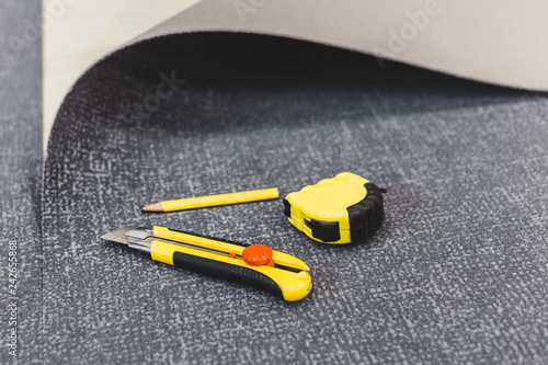 Obraz na plátně Methods of installation and tools used to install carpet ties - floor coverings