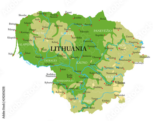 Canvas Print Lithuania physical map