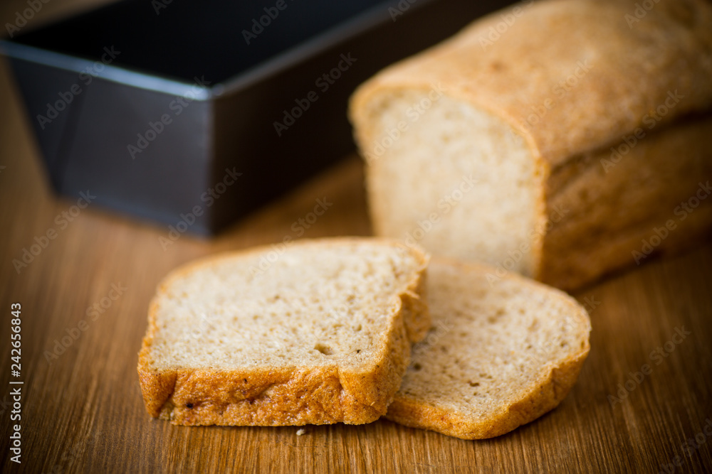 rye homemade toaster bread in a metal form