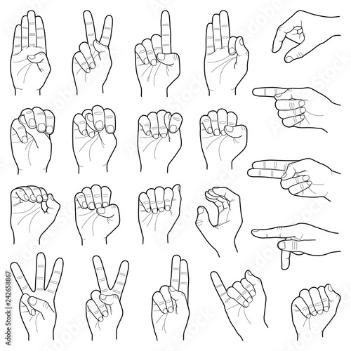 Hand collection - vector line illustration