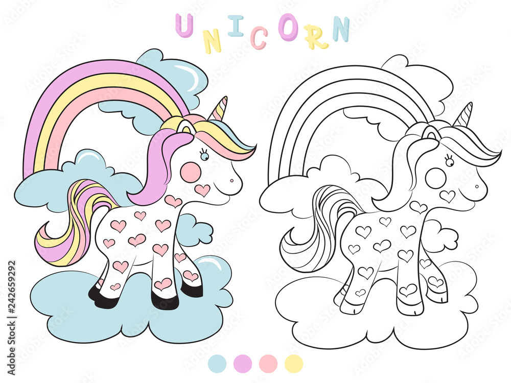 Fun educational game for preschool kids. Coloring book for children, unicorn - vector illustration.