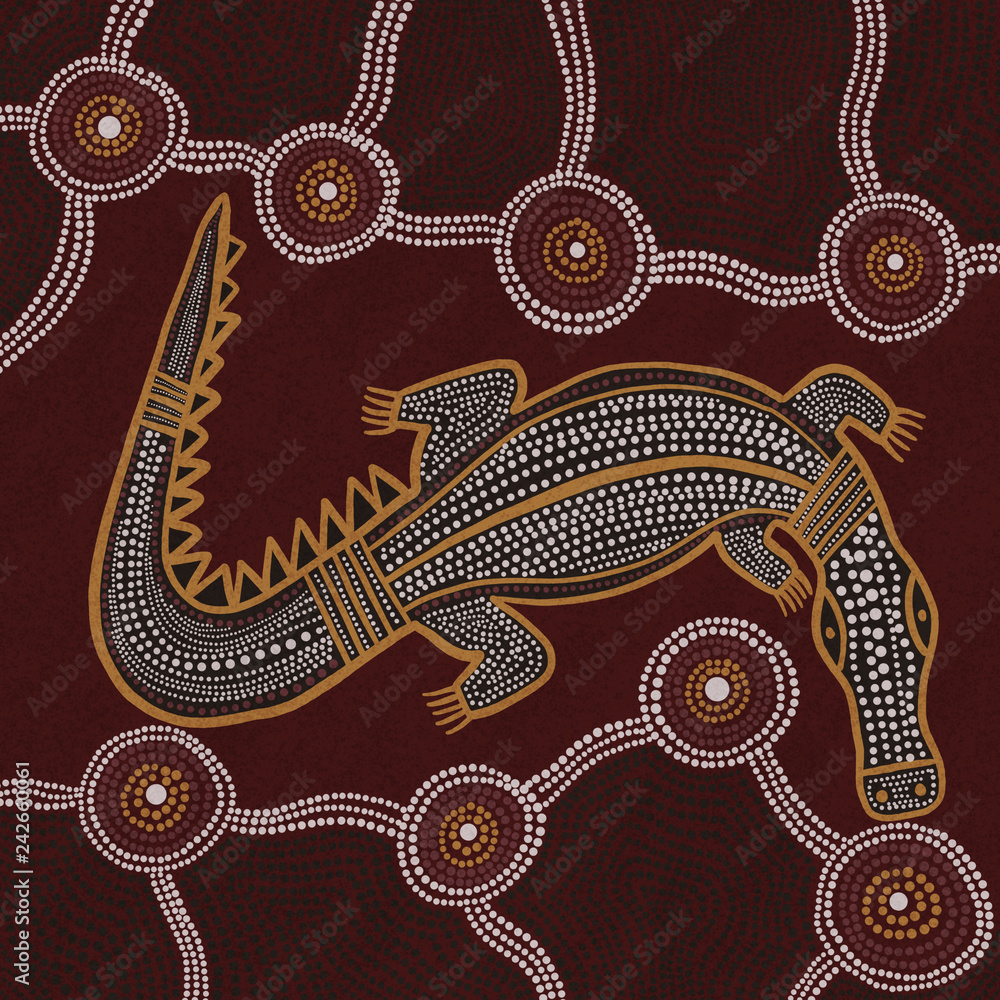 Australian Aboriginal dot painting artwork. crocodile. Original digital illustration. Stock Illustration | Adobe Stock