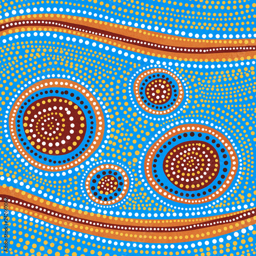Australian Aboriginal styled dot painting artwork. Original digital illustration.