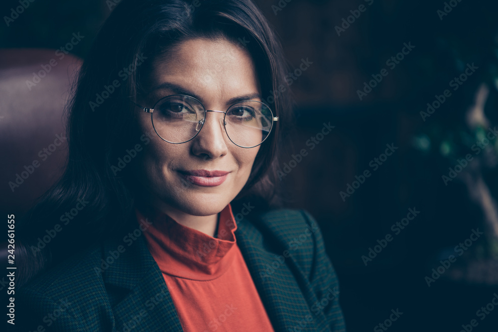 Close-up portrait of nice attractive calm candid confident wavy- - obrazy, fototapety, plakaty 