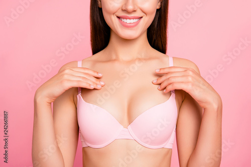 Bild auf Leinwand Cropped close up photo of pretty cute with perfect soft skin she