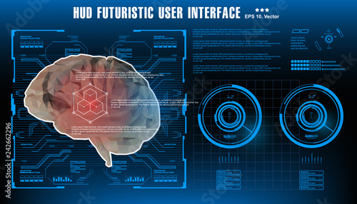 Futuristic design of an artificial intelligence brain with futuristic hud element, scanner