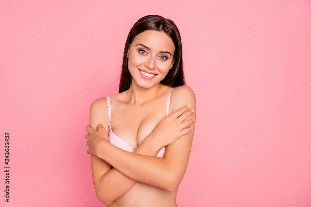 Close up portrait of tender cute nice attractive gentle satisfie Close up portrait of tender cute nice attractive gentle satisfie