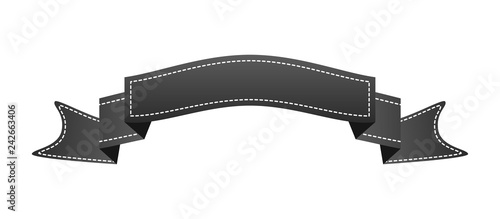 Embroidered black ribbon isolated on white. Can be used for banner, award, sale, icon, logo, label etc. Vector illustration