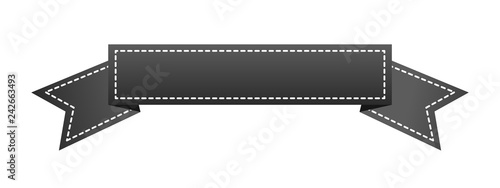 Embroidered black ribbon isolated on white. Can be used for banner, award, sale, icon, logo, label etc. Vector illustration