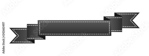 Embroidered black ribbon isolated on white. Can be used for banner, award, sale, icon, logo, label etc. Vector illustration