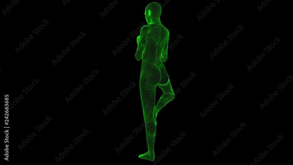 4K AI Android Woman Yoga Pose Tree Seamless Loop