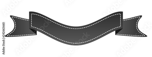 Embroidered black ribbon isolated on white. Can be used for banner, award, sale, icon, logo, label etc. Vector illustration