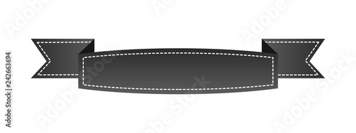 Embroidered black ribbon isolated on white. Can be used for banner, award, sale, icon, logo, label etc. Vector illustration