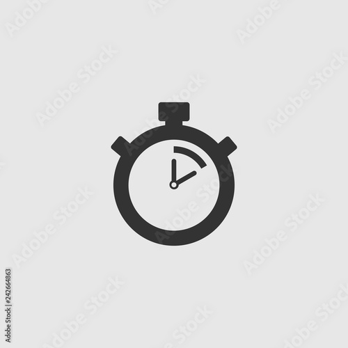 Stopwatch Vector Icon. The 10 seconds, minutes stopwatch icon on gray background.