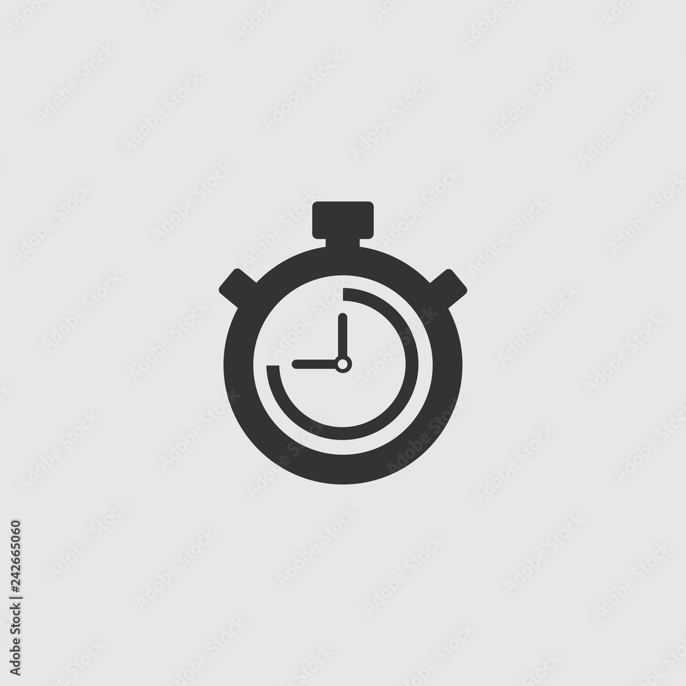 Stopwatch Vector Icon. The 45 seconds, minutes stopwatch icon on gray background. Stopwatch Vector Icon. The 45 seconds, minutes stopwatch icon on gray background.