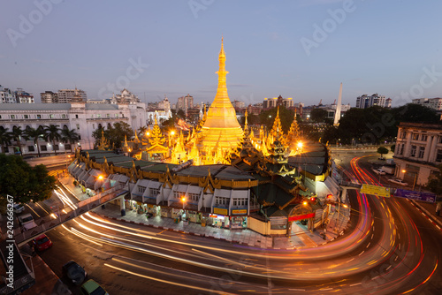 The Sule Pagoda is a Burmese stupa located in the heart of downtown Yangon.Another name in Burmese as the Kyaik Athok Zedi, is surrounded by busy streets