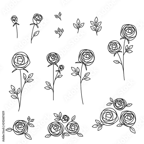 Illustration set of hand drawn roses