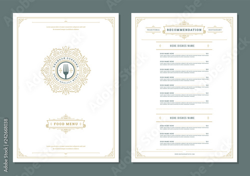 Fotografia Restaurant menu design and label vector brochure template.