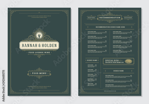 Restaurant menu design and logo vector brochure template.