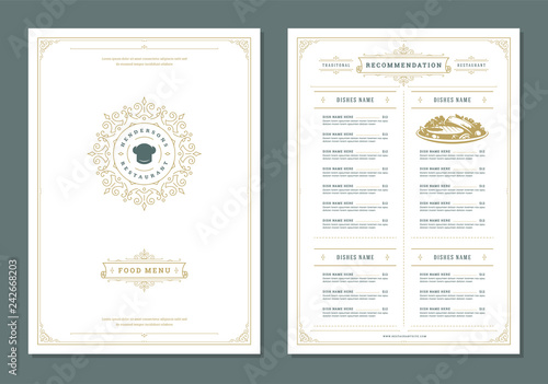 Restaurant menu design and logo vector brochure template.