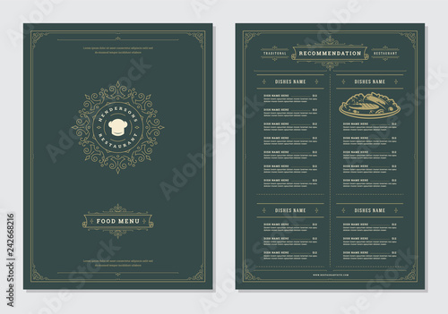 Restaurant menu design and logo vector brochure template.