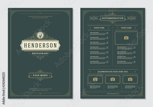 Restaurant menu design and logo vector brochure template.