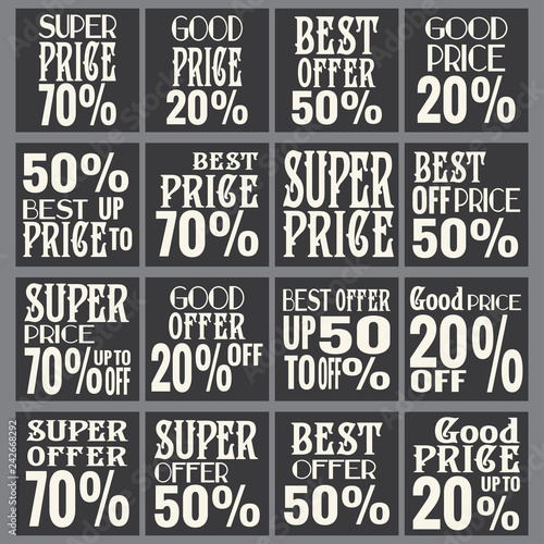 Super  best  good price  offer labels  etiquettes sale set lettering  special vintage elements kit for shops and your business